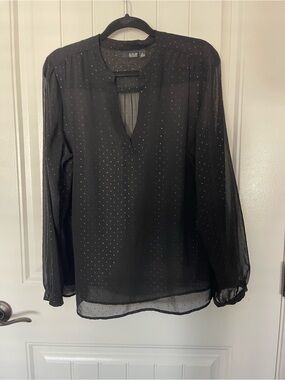 a.n.a Black Sheer V-Neck Long Sleeve Blouse xl